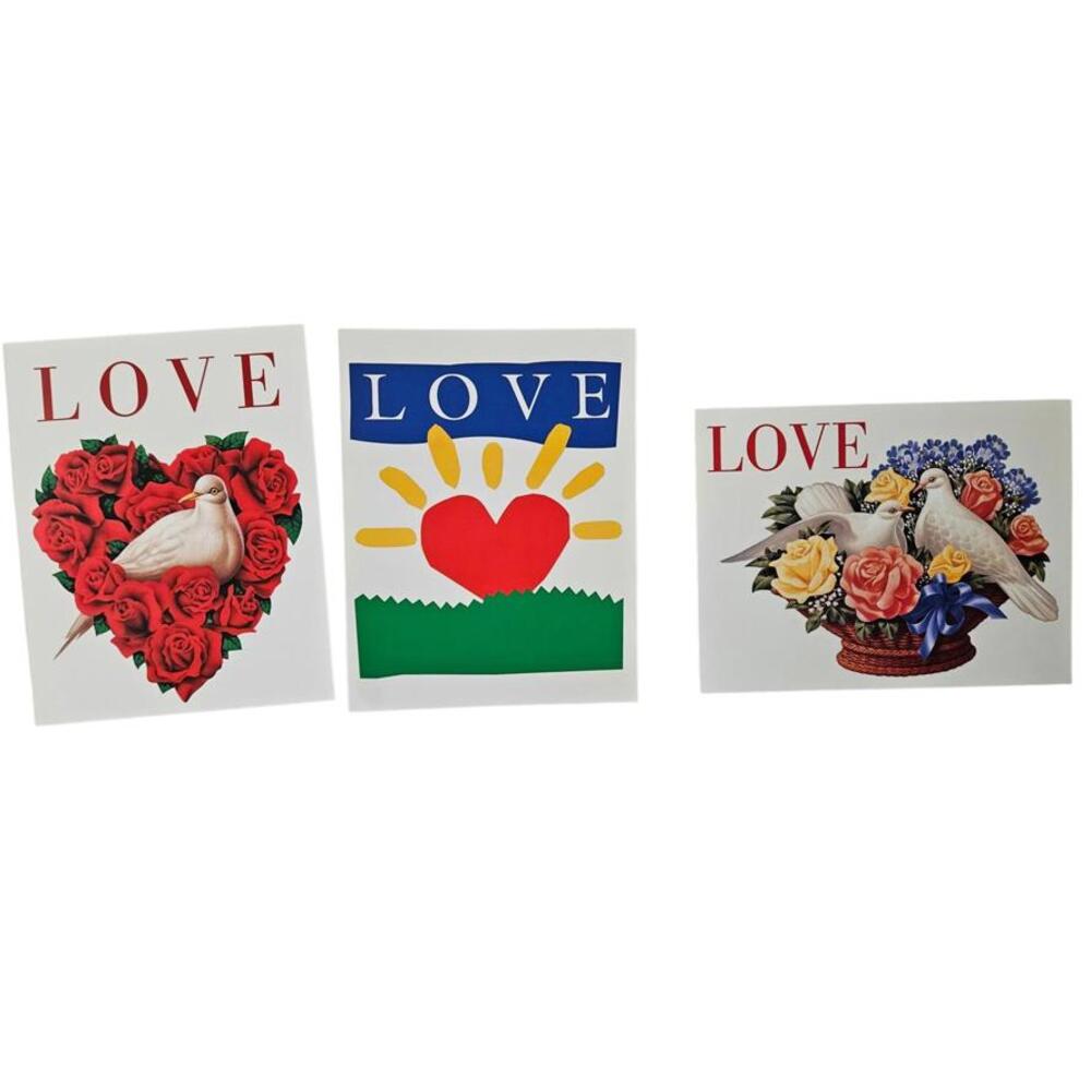 Set of 3 Vintage 'Love' Postcards Featuring Heart and Dove Designs